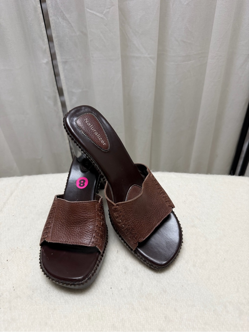 Naturalizer Brown Leather Woven Slide Mules